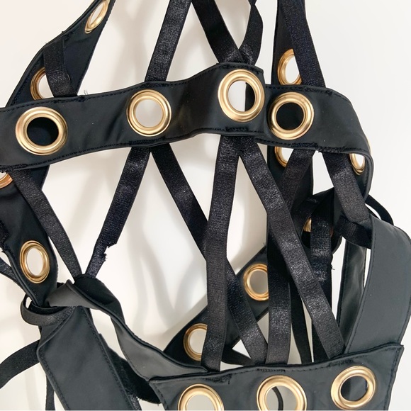 Forplay Can’t Be Caged Teddy Black Gold Sexy Bodysuit Small NWT - Picture 7 of 11